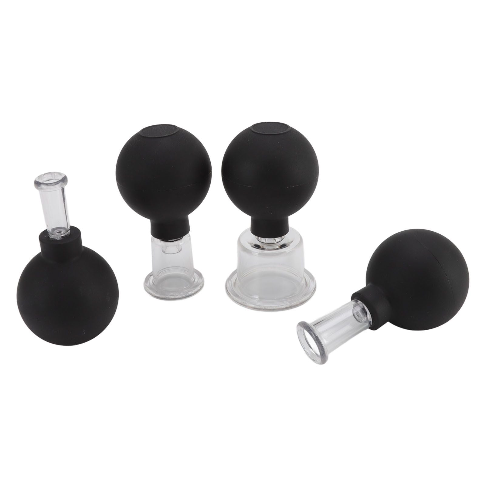 4Pcs Glass Cupping Set Black Silicone Ball Massage Vacuum Suction Cupping for Facial Skin