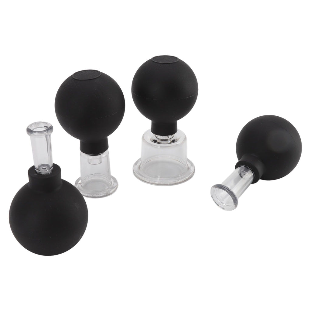 4Pcs Glass Cupping Set Black Silicone Ball Massage Vacuum Suction Cupping for Facial Skin