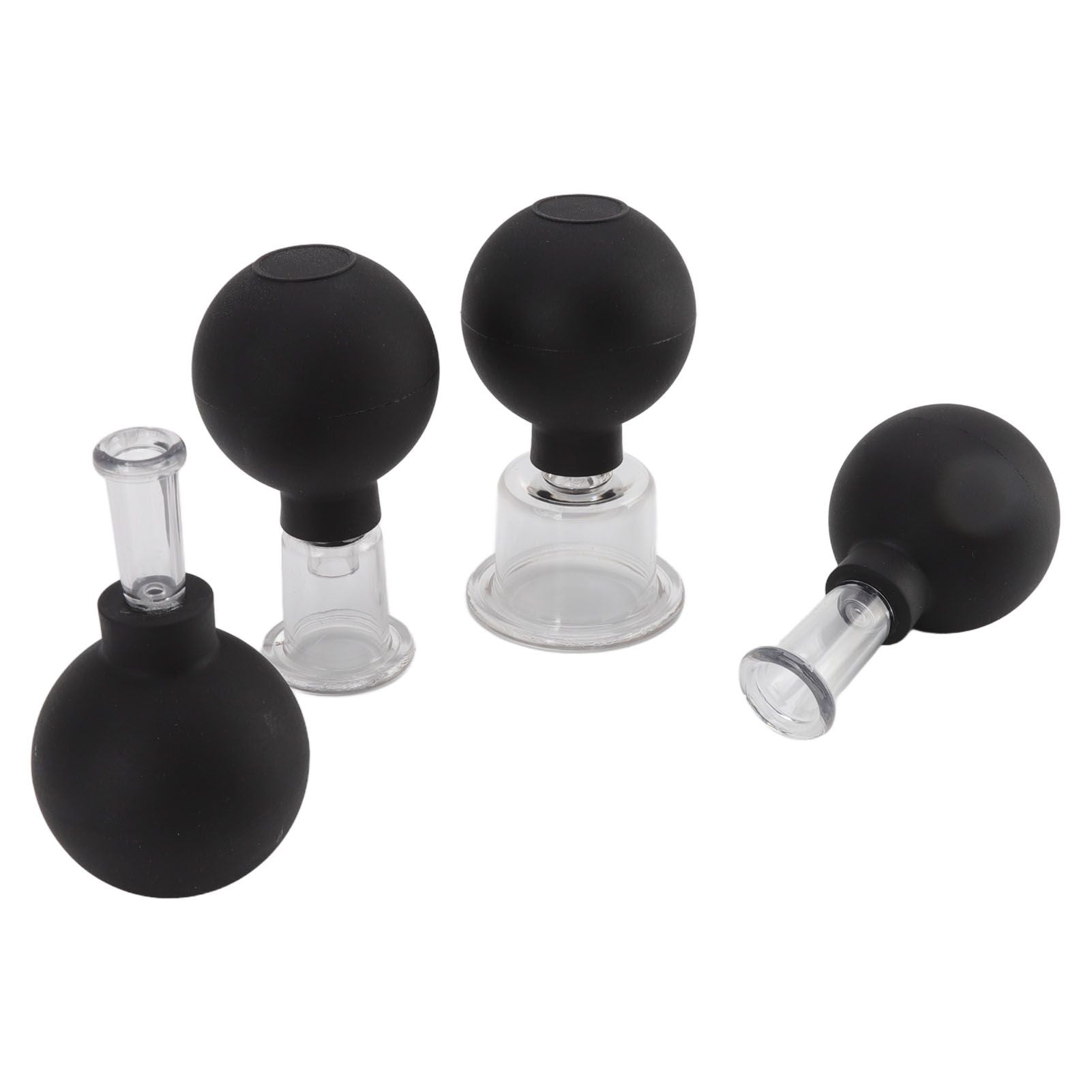 4Pcs Glass Cupping Set Black Silicone Ball Massage Vacuum Suction Cupping for Facial Skin