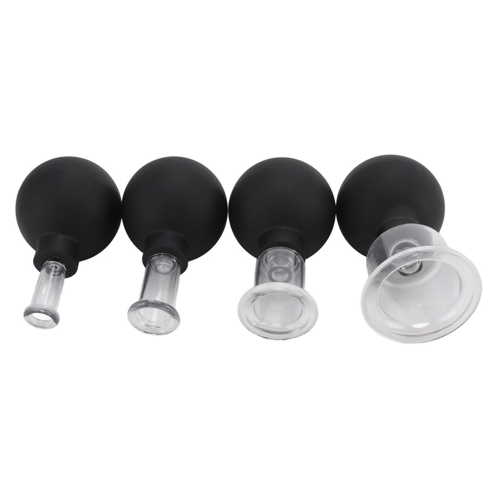 4Pcs Glass Cupping Set Black Silicone Ball Massage Vacuum Suction Cupping for Facial Skin