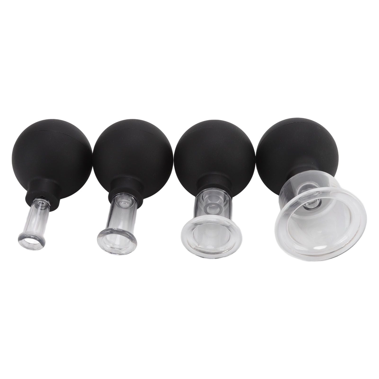 4Pcs Glass Cupping Set Black Silicone Ball Massage Vacuum Suction Cupping for Facial Skin