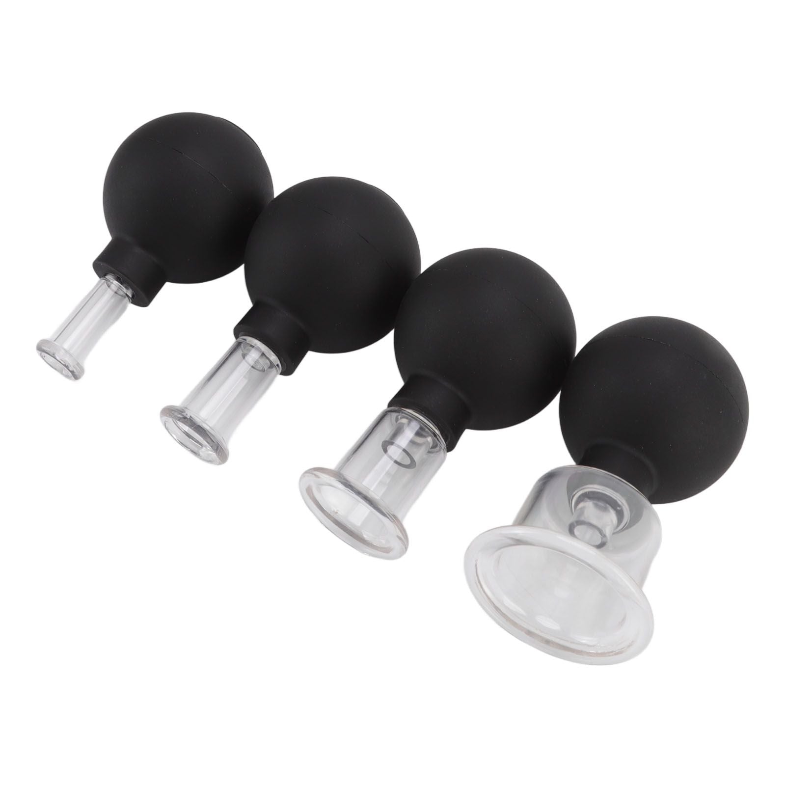 4Pcs Glass Cupping Set Black Silicone Ball Massage Vacuum Suction Cupping for Facial Skin