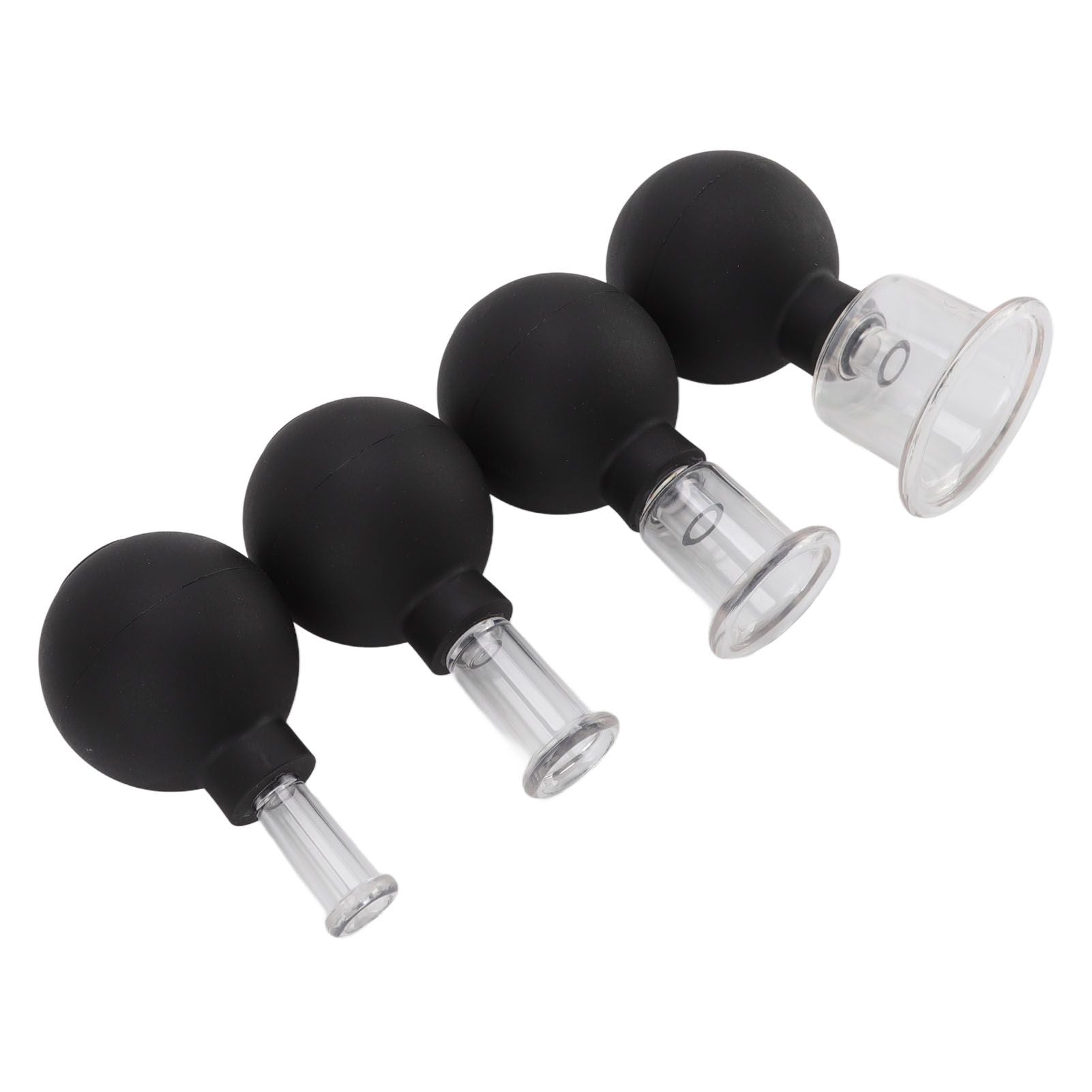 4Pcs Glass Cupping Set Black Silicone Ball Massage Vacuum Suction Cupping for Facial Skin