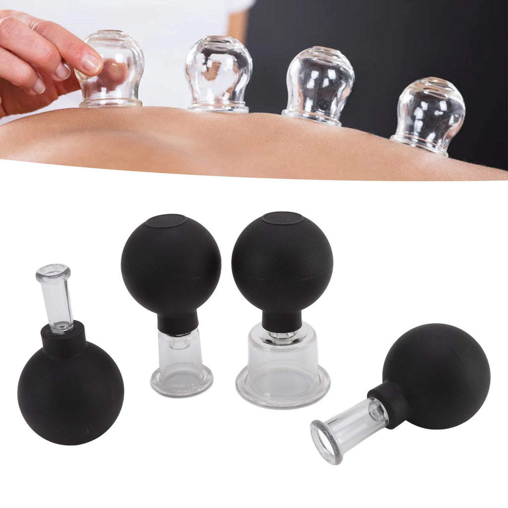 4Pcs Glass Cupping Set Black Silicone Ball Massage Vacuum Suction Cupping for Facial Skin
