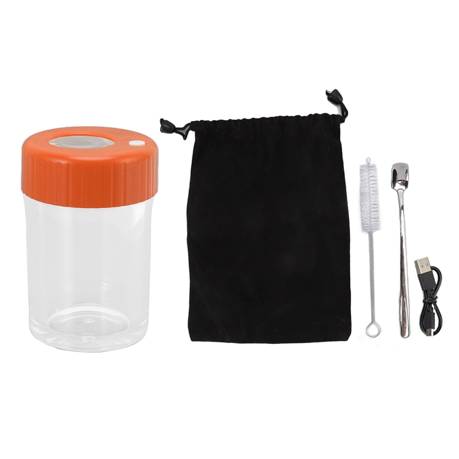 Magnifying Viewing Jar Multifunctional Waterproof Portable Magnifying Glass Storage Jar with LED Light for Tobacco Orange