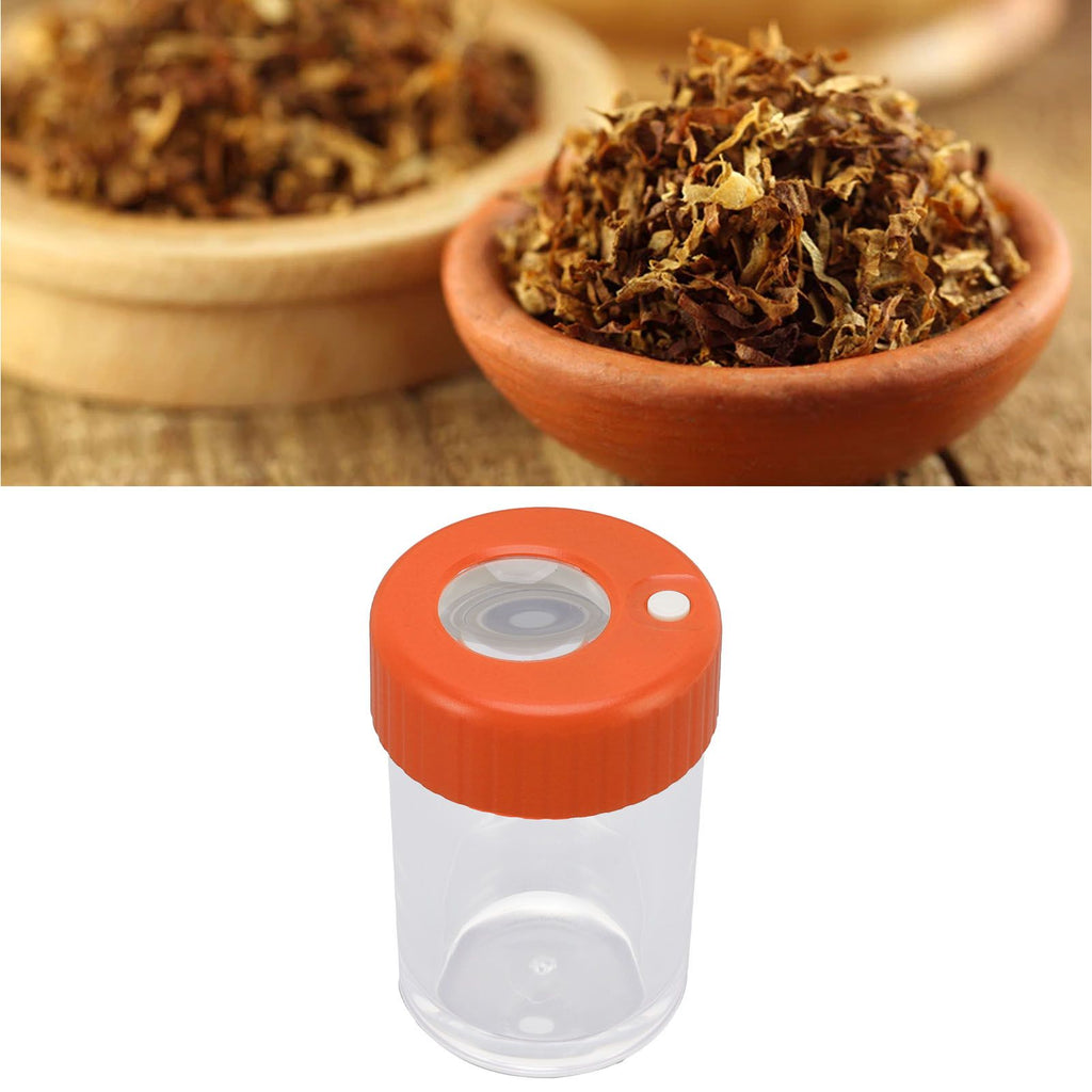 Magnifying Viewing Jar Multifunctional Waterproof Portable Magnifying Glass Storage Jar with LED Light for Tobacco Orange