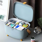 Plastic Medicine Storage Box Oval Double Layers Multi Grid Large Capacity Medical Box Organizer for Home Dorm Blue