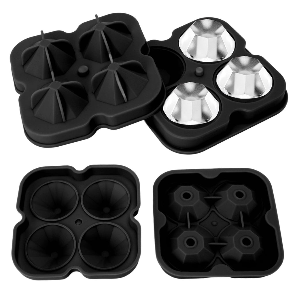 4 Hole Diamond Shaped Ice Cube Mold Silicone Ice Cube Trays for Cake Molds DIY Chocolate Candy Black