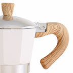 Aluminum Coffee Pot with Wood Grain Handle Moka Coffee Pot Outdoor Portable Coffee Maker Tool Beige 150ML