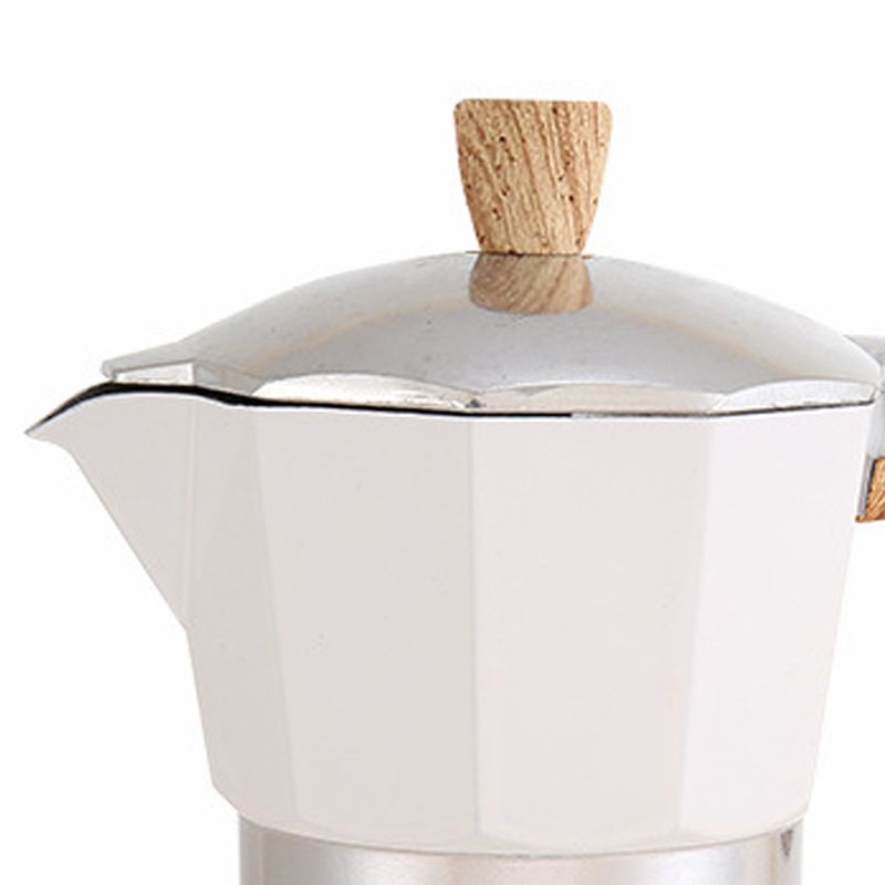 Aluminum Coffee Pot with Wood Grain Handle Moka Coffee Pot Outdoor Portable Coffee Maker Tool Beige 300ML
