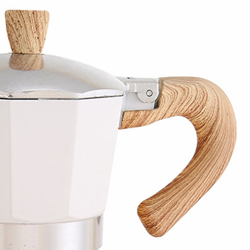 Aluminum Coffee Pot with Wood Grain Handle Moka Coffee Pot Outdoor Portable Coffee Maker Tool Beige 300ML