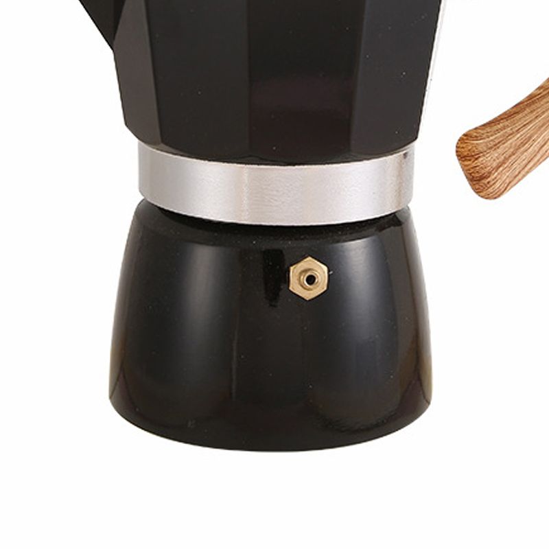 Aluminum Coffee Pot with Wood Grain Handle Moka Coffee Pot Outdoor Portable Coffee Maker Tool Matte Black 300ML