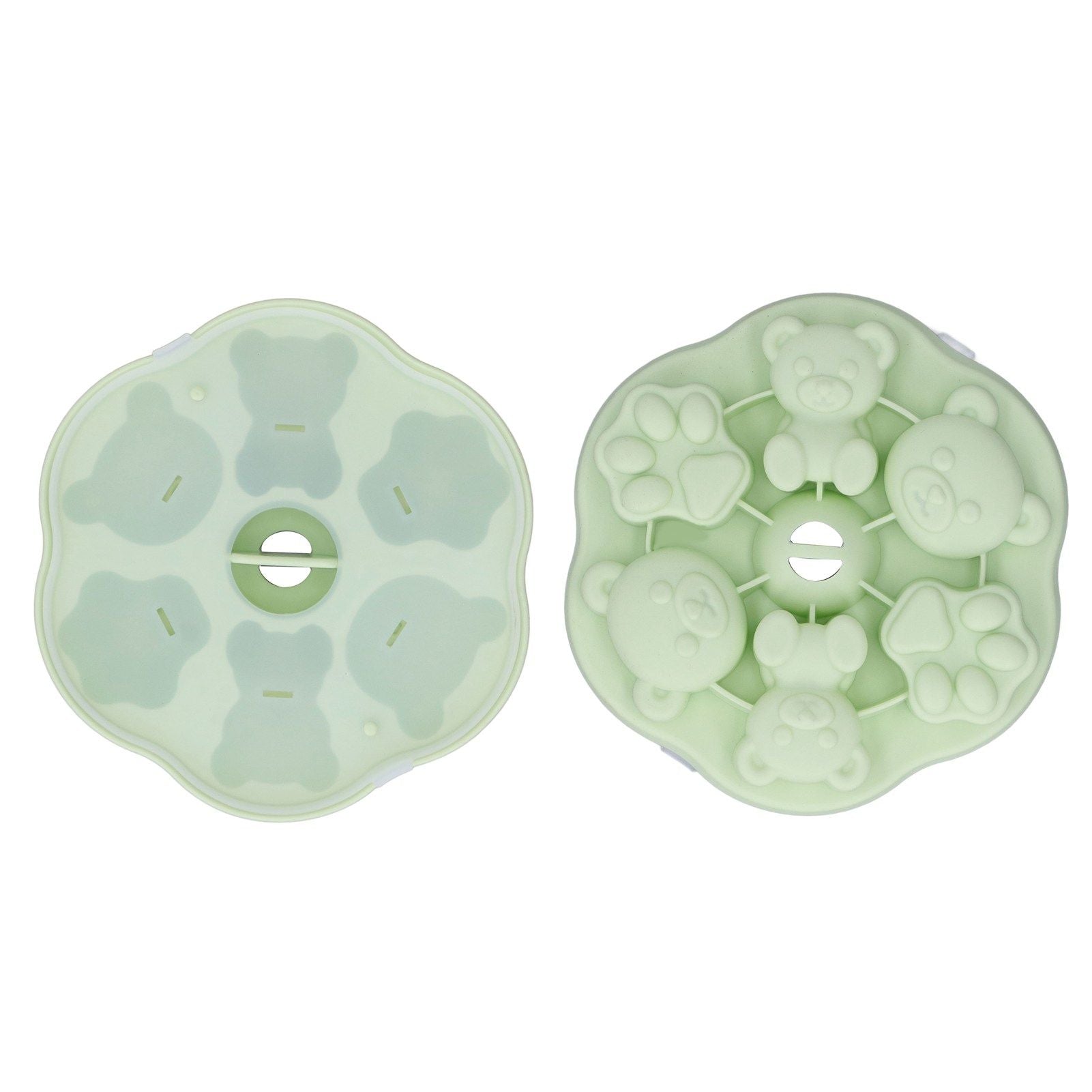 Jelly Mold Silicone Lovely Bear Cat Paw Ice Cube Cake Pudding Kitchen Mould with Lid for Home Kitchen Green