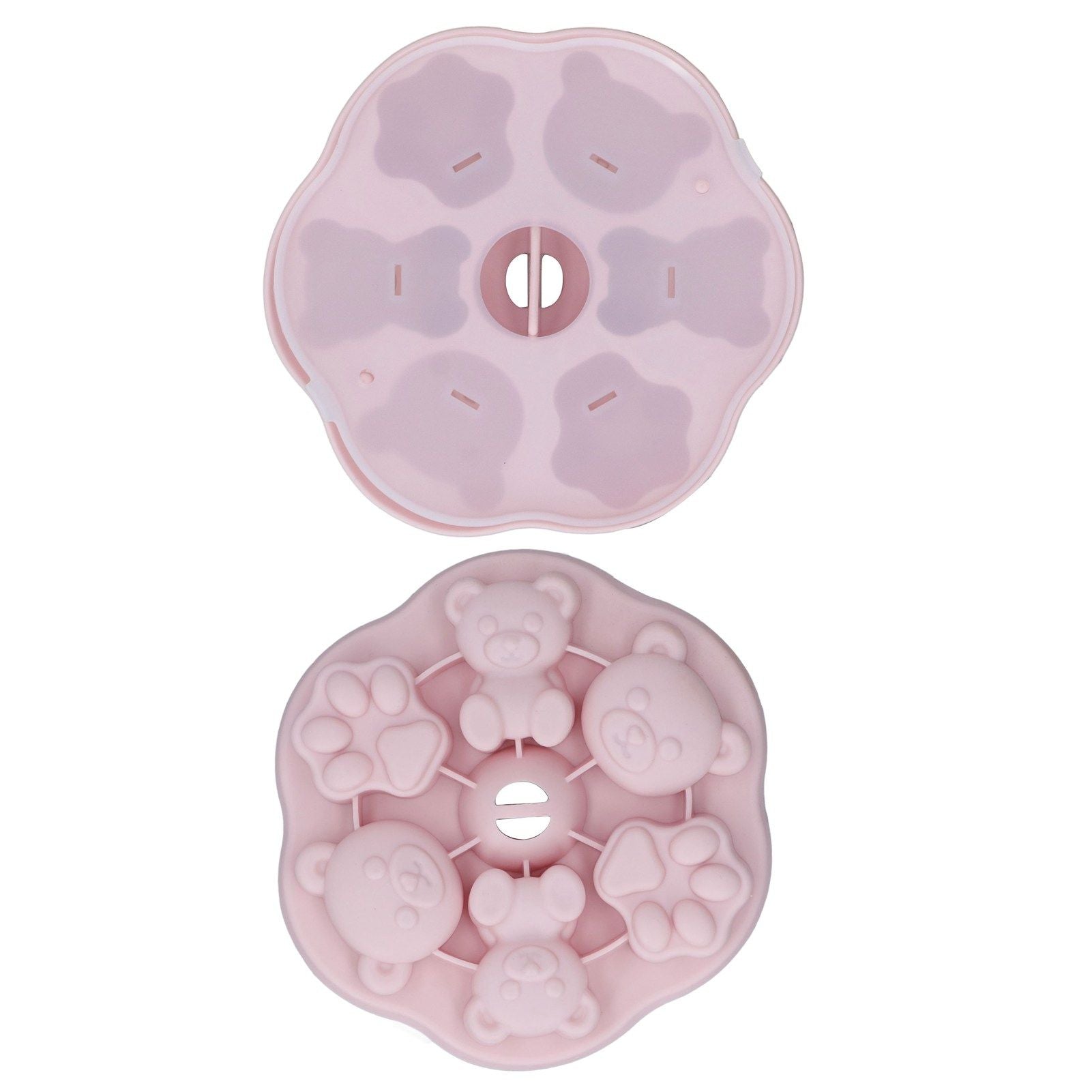 Jelly Mold Silicone Lovely Bear Cat Paw Ice Cube Cake Pudding Kitchen Mould with Lid for Home Kitchen Pink