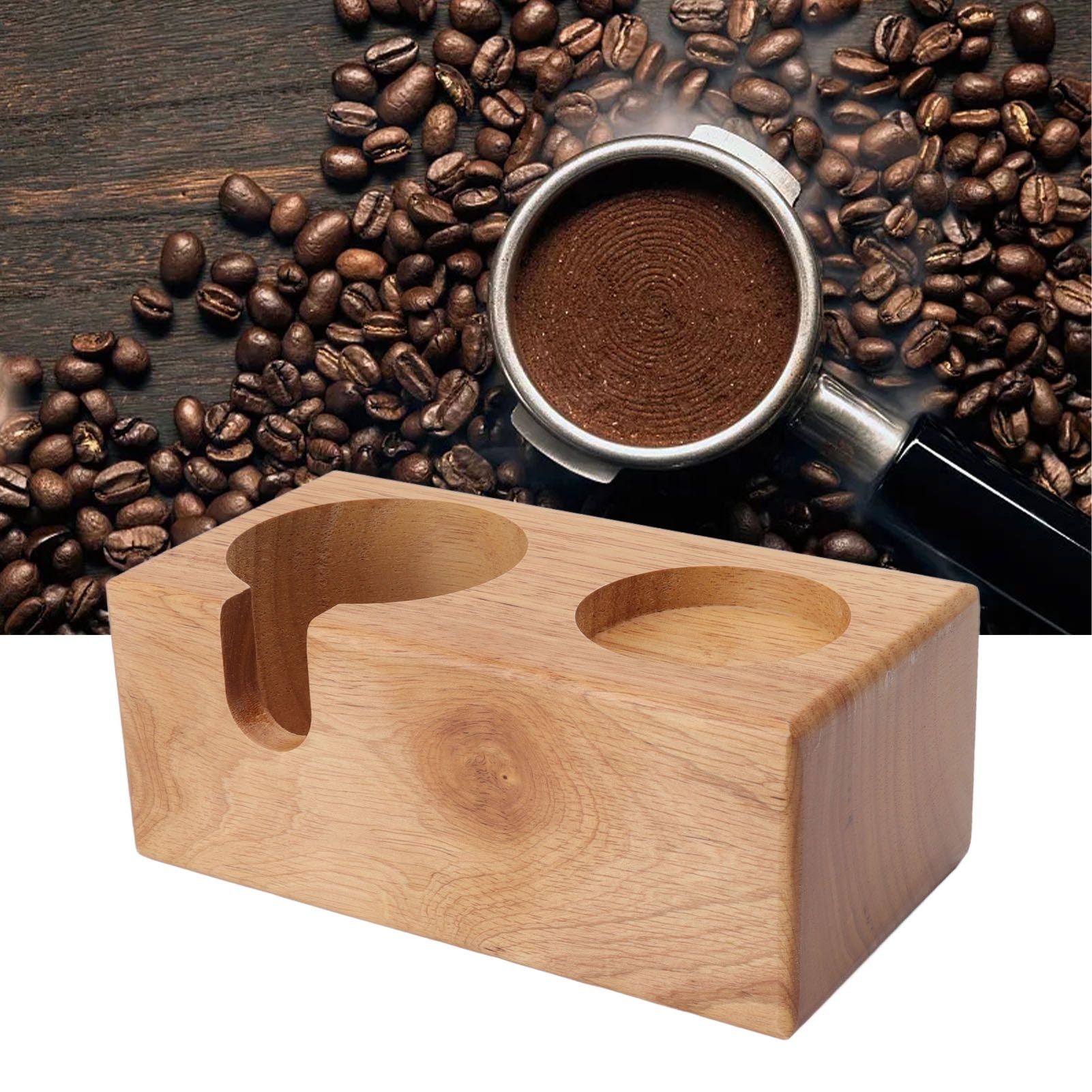 Wooden Coffee Protafilter Stand Holder Coffee Tamper Holder Stand Tamping Station Burlywood
