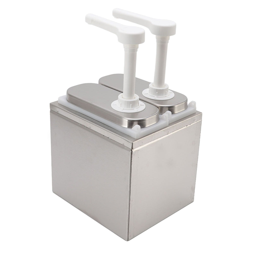 Sauce Dispenser Plastic and Stainless Steel Condiment Pump Station Sauce Dispenser For Kitchen Home 1L Double Pump