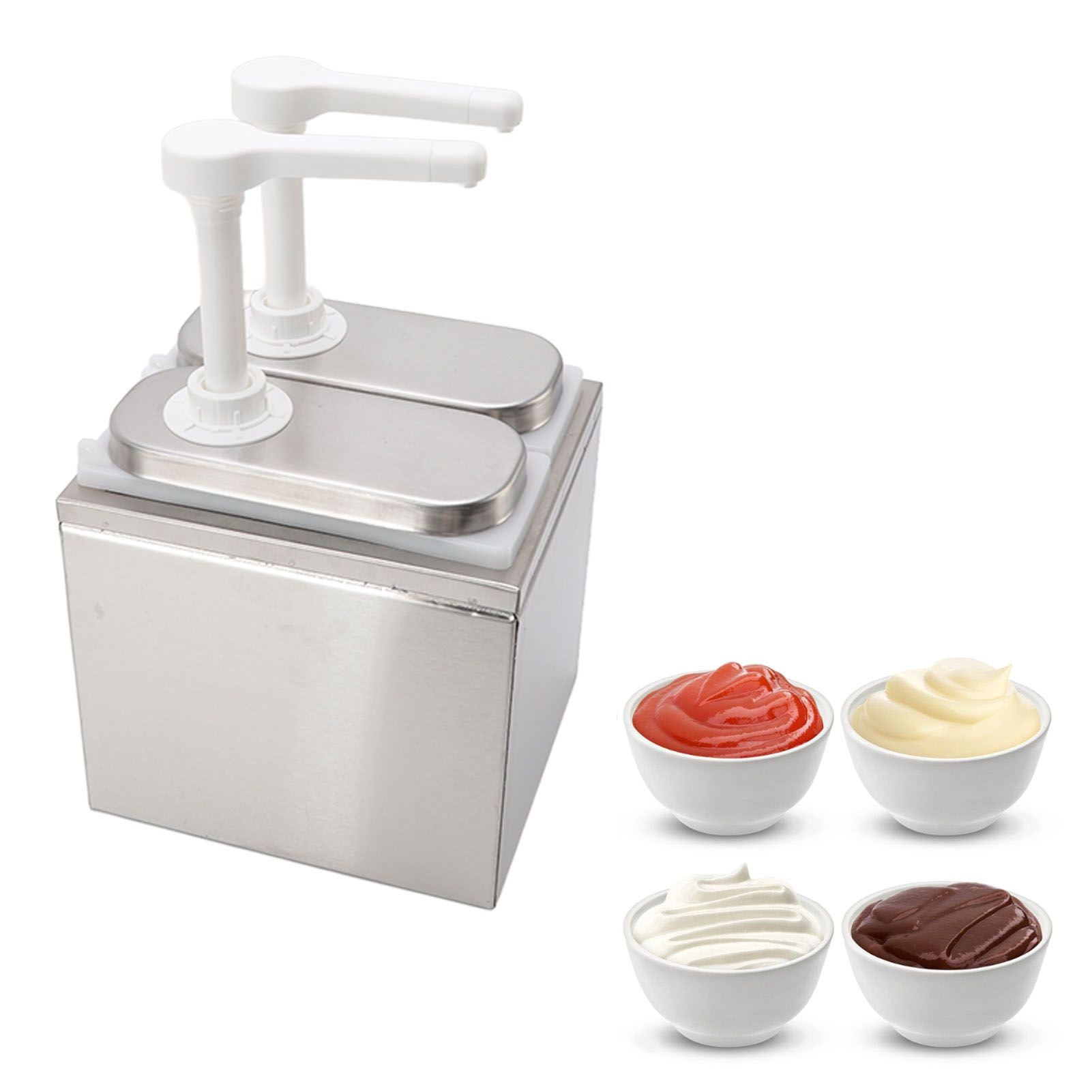 Sauce Dispenser Plastic and Stainless Steel Condiment Pump Station Sauce Dispenser For Kitchen Home 1L Double Pump