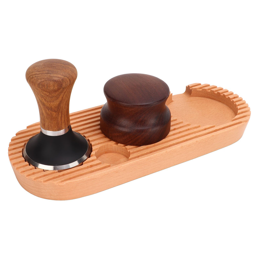 Coffee Tamping Set Wooden Handle Antiskid Coffee Tamper Distributor Station Kit for Kitchen L Base 58mm/2.3in