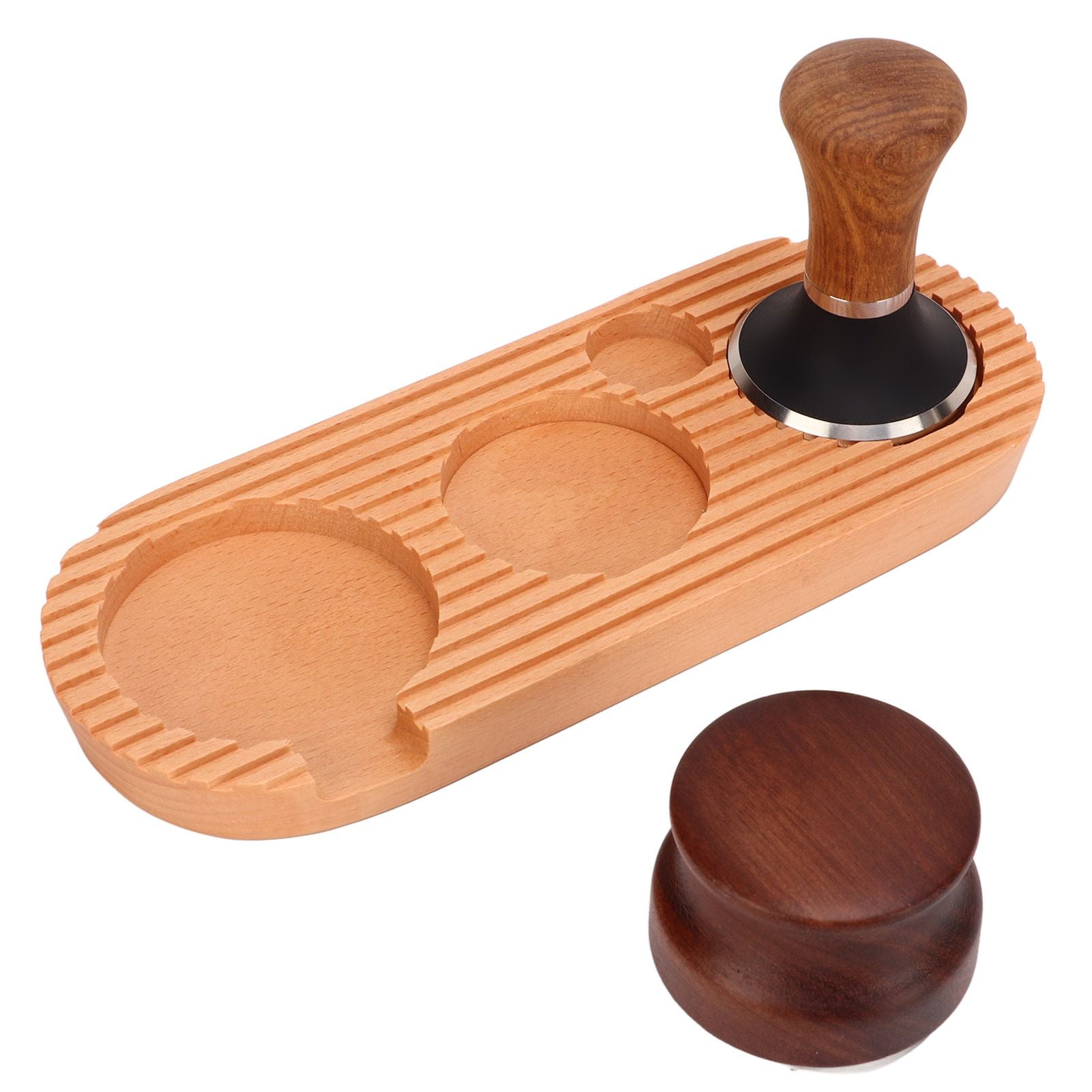 Coffee Tamping Set Wooden Handle Antiskid Coffee Tamper Distributor Station Kit for Kitchen L Base 58mm/2.3in