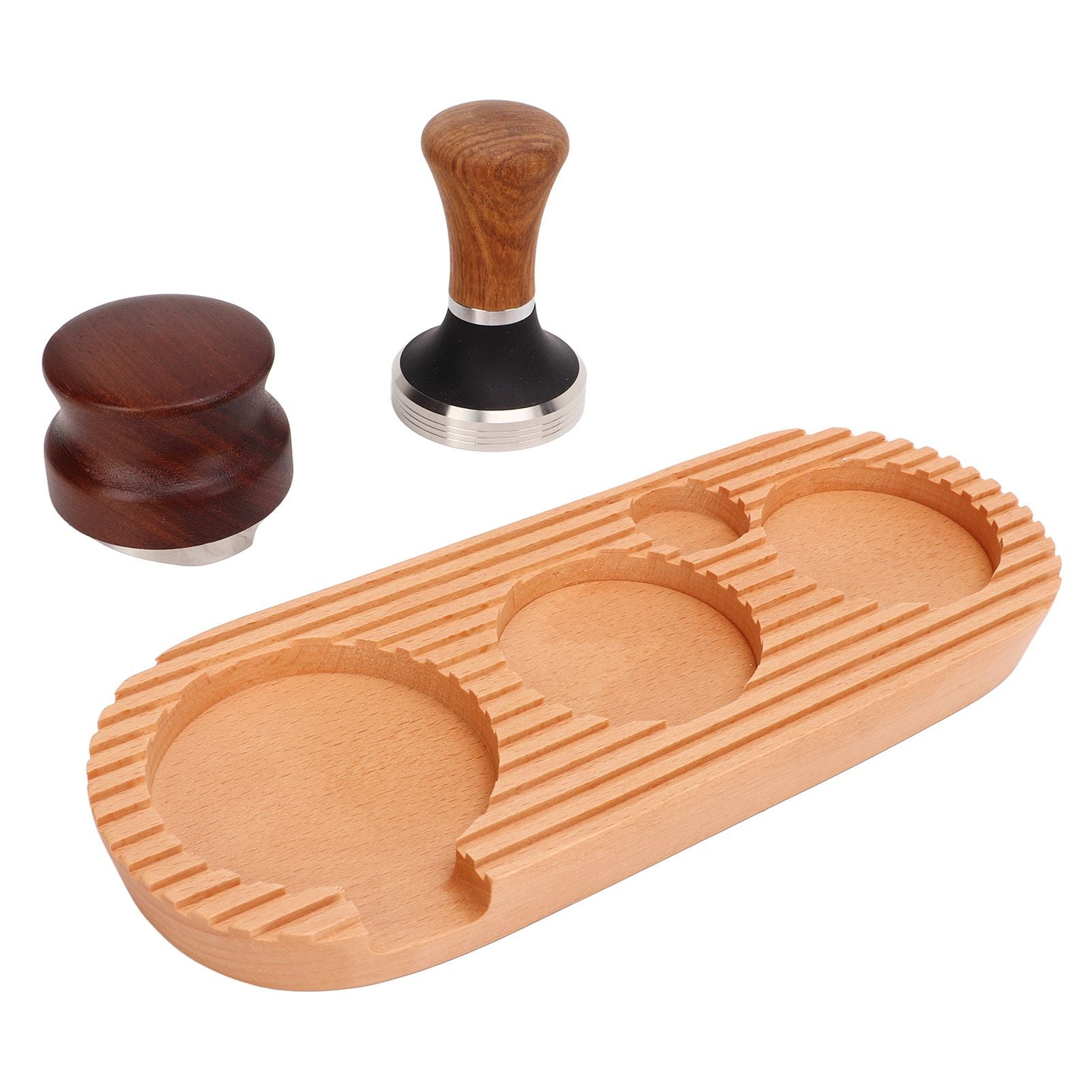 Coffee Tamping Set Wooden Handle Antiskid Coffee Tamper Distributor Station Kit for Kitchen L Base 58mm/2.3in