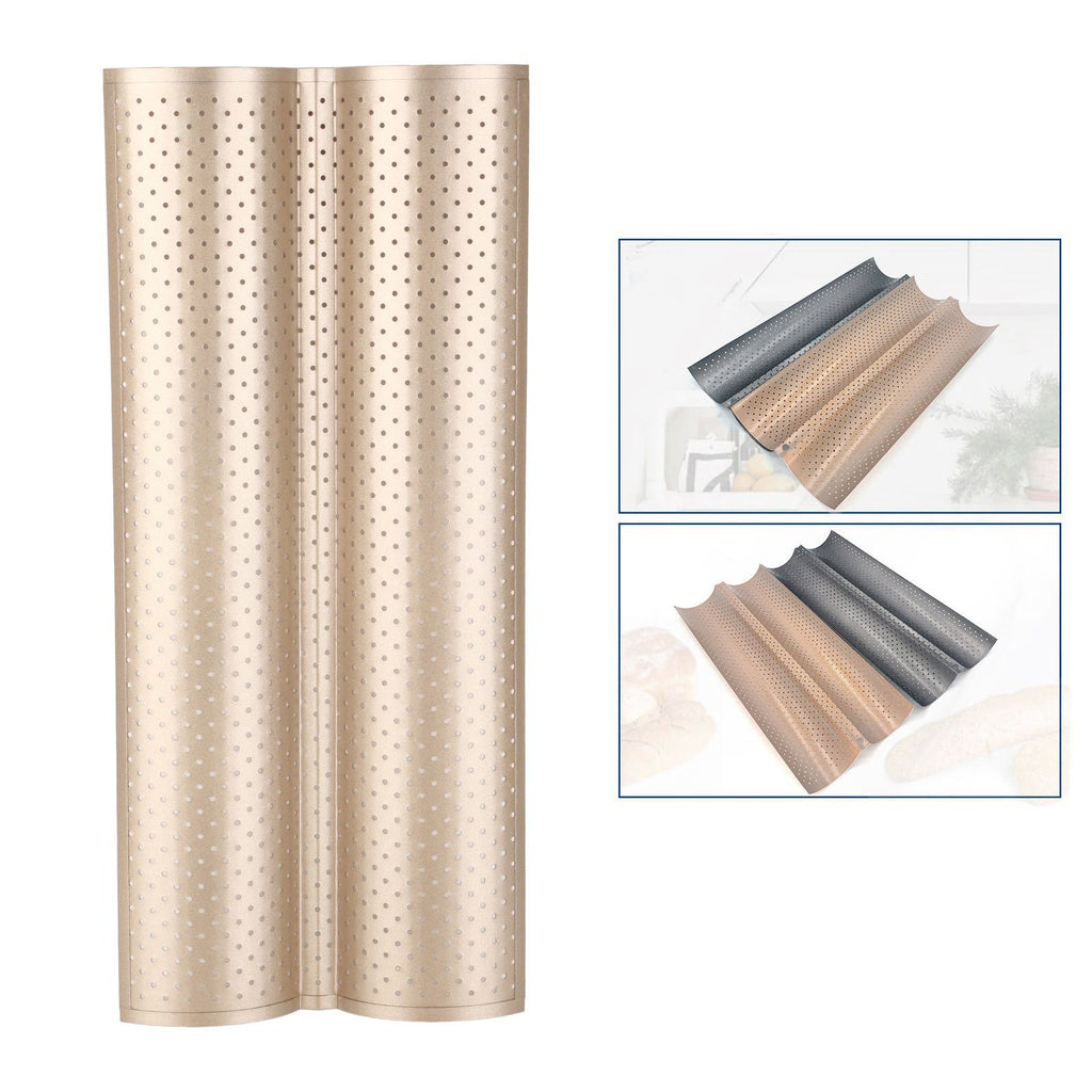 Baguette Pan 2 Slots Nonstick Food Grade Carbon Steel Perforated Design French Baguette Baking Pan for Home Baguette