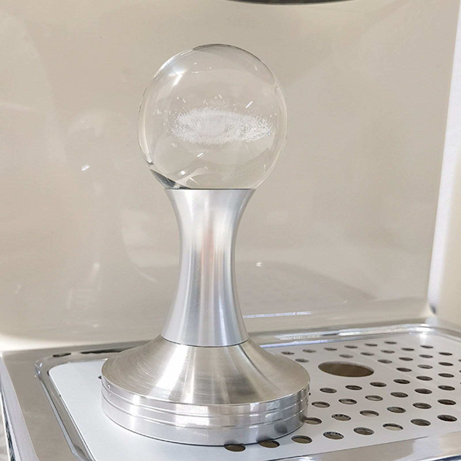 Coffee Tamper Food Grade Stainless Steel Crystal Ball Coffee Powder Hammer for Kitchen Shop Silver Pillar 53mm/2.1in