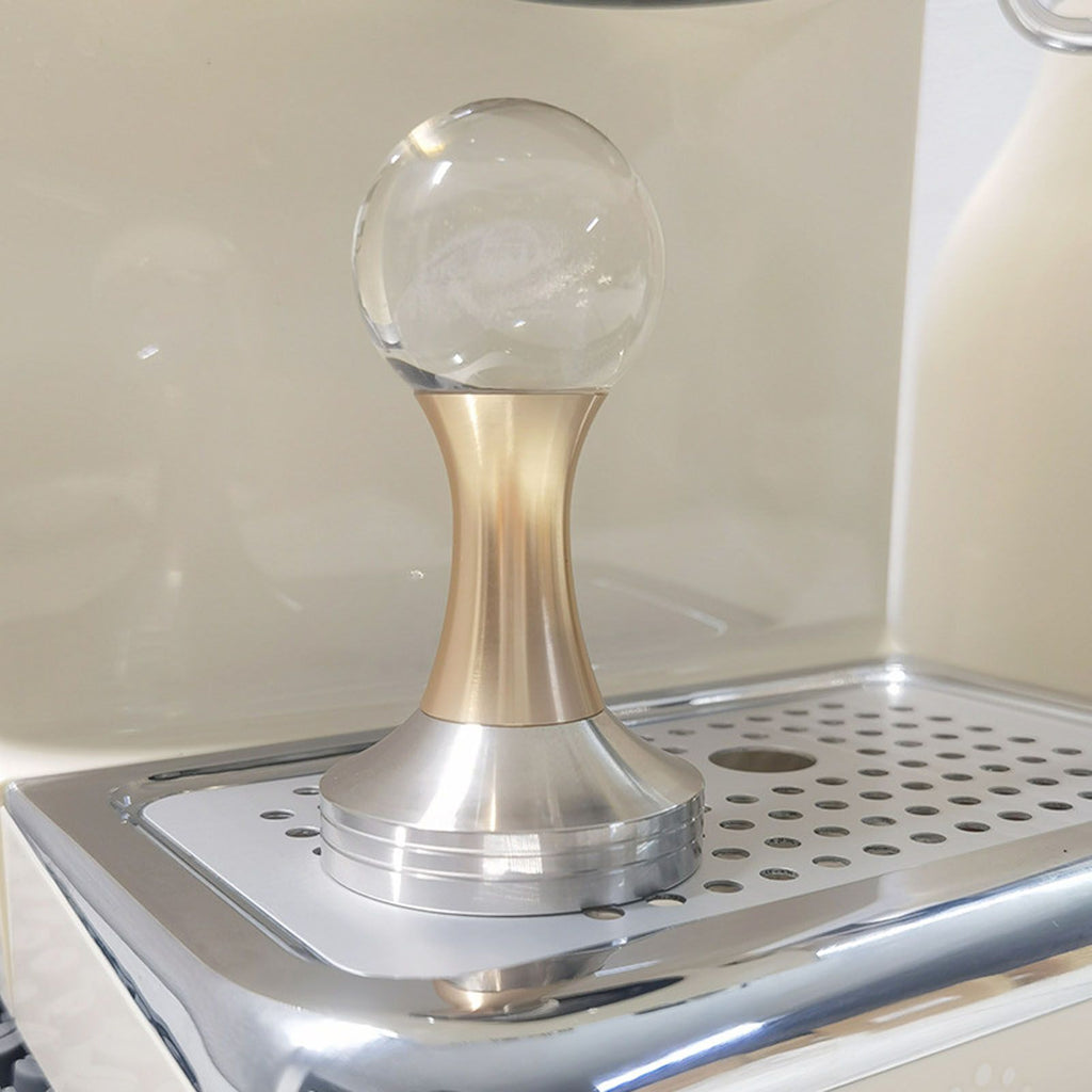 Coffee Tamper Food Grade Stainless Steel Crystal Ball Coffee Powder Hammer for Kitchen Shop Gold Pillar 53mm/2.1in