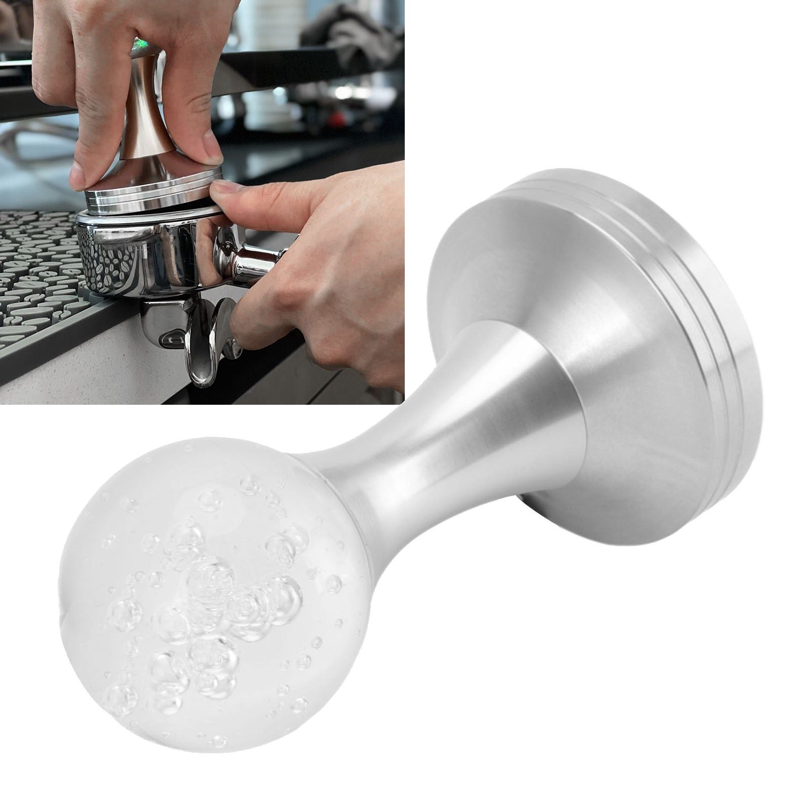 Crystal Ball Coffee Powder Tamper Stainless Steel Base Coffee Press Hammer for Kitchen Cafe Silver Pillar 51mm / 2.0in