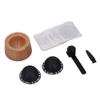 Coffee Capsule Filter Cup Kit Black with Beech Holder Aluminum Foil Spoon Brush 230ml Reusable Coffee Powder Filler