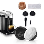 Coffee Capsule Filter Cup Kit Black with Beech Holder Aluminum Foil Spoon Brush 230ml Reusable Coffee Powder Filler