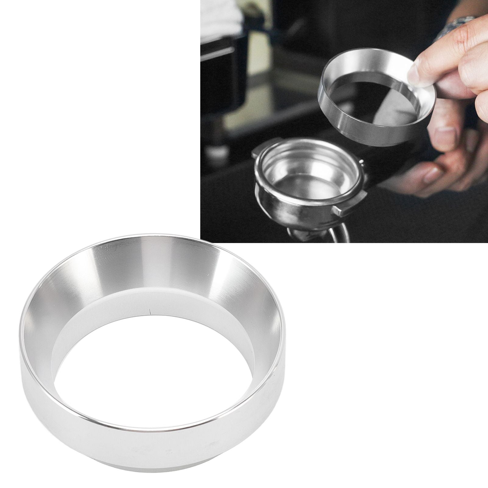 51mm Dosing Funnel Anti Flying Powder Aluminum Alloy Universal Dosing Rings with Magnetic for Household Coffee Shop Silver