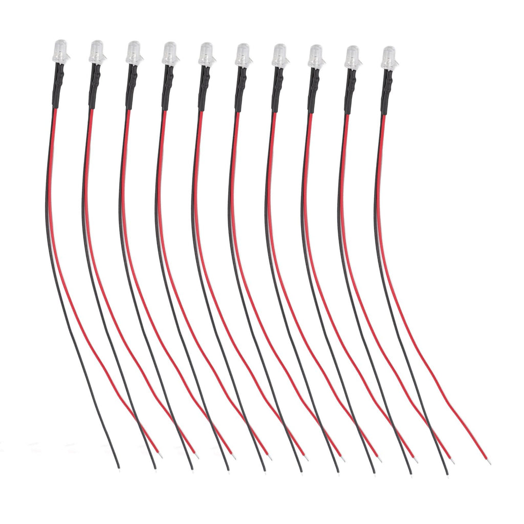 10pcs Lights Emitting Diodes 5mm Prewired Electronic LED Light Diodes for Decoration 5‑12V White Light