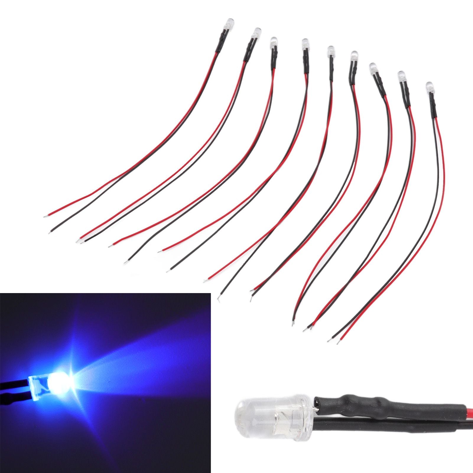 10pcs Lights Emitting Diodes 5mm Prewired Electronic LED Light Diodes for Decoration 5‑12V Blue Light