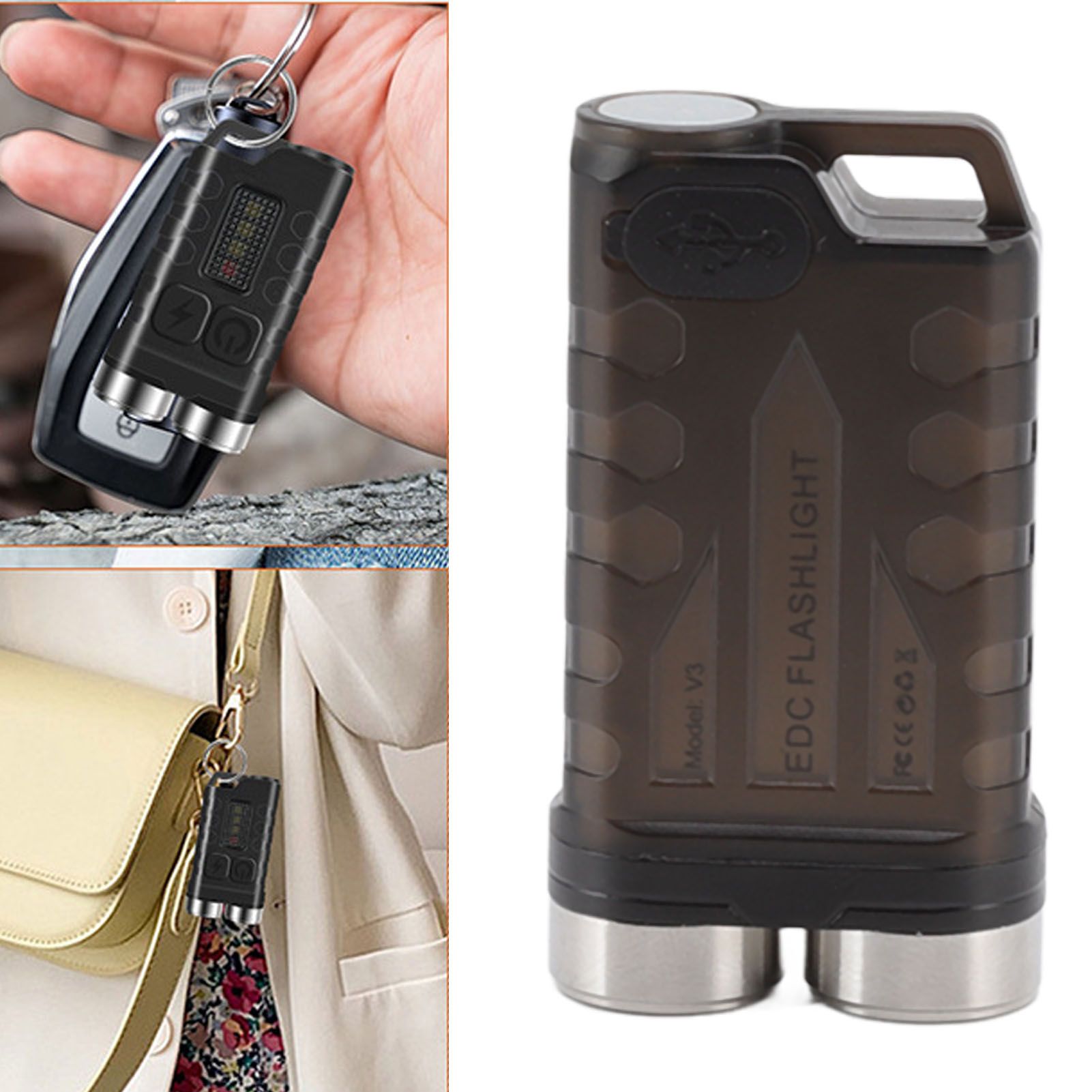 V3 Mini Keychain Flashlight USB Rechargeable Small Flashlight Outdoor Waterproof Camping Hiking Maintenance Lights Portable Magnetic Flashlight Black