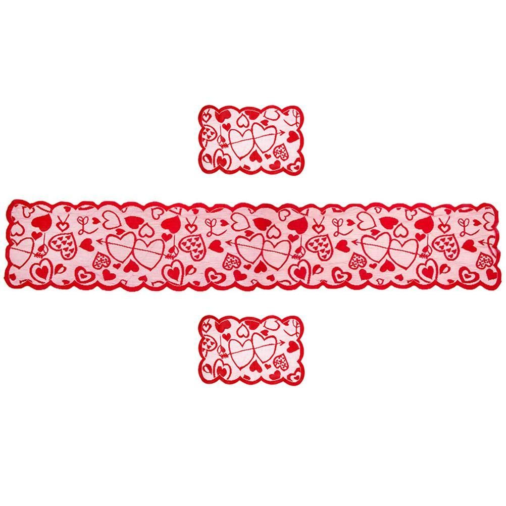 5 Pack Valentines Day Decorations Sets Lace Red Heart Table Runner and Placemats Valentines Day Decor for Home Wedding Anniversary Party