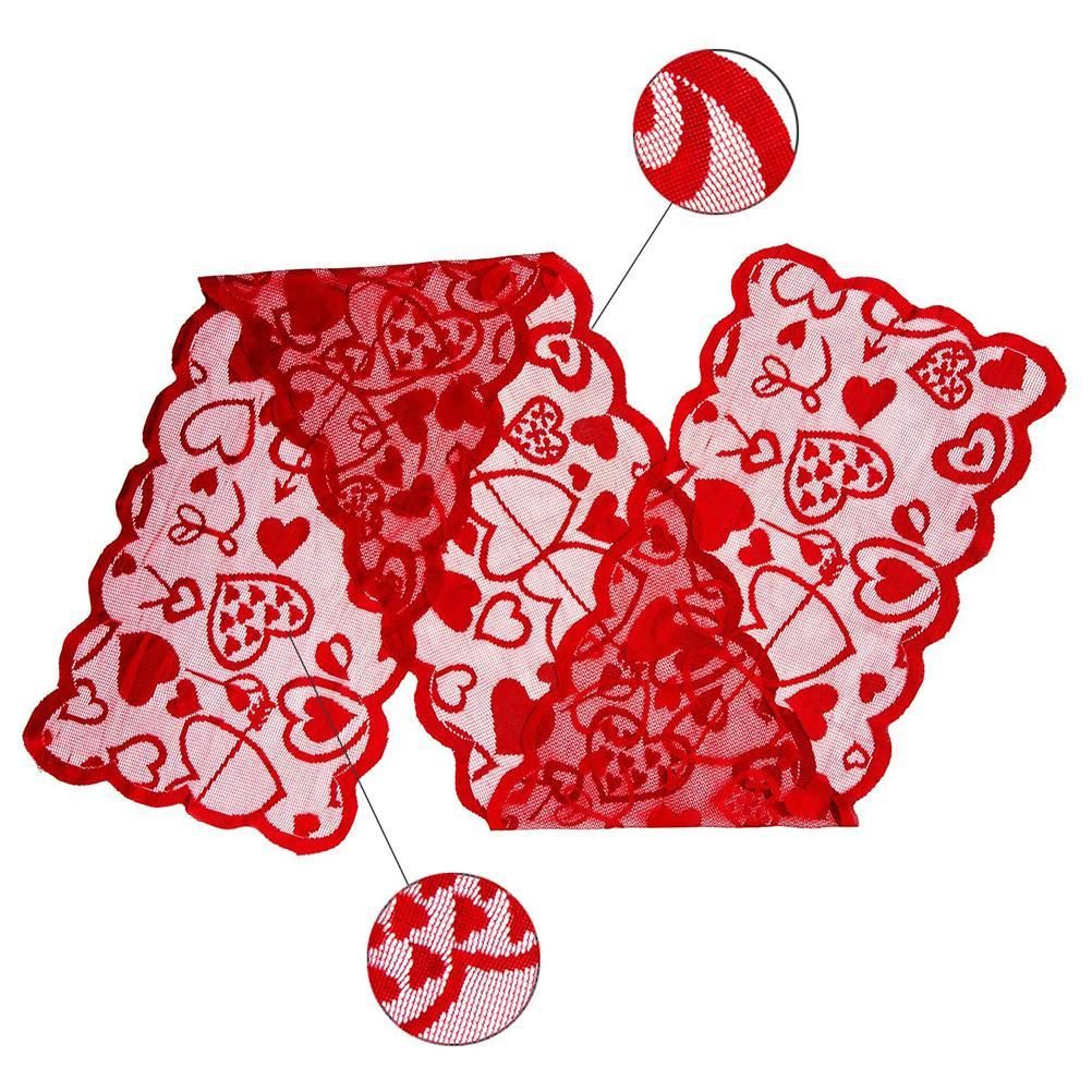 5 Pack Valentines Day Decorations Sets Lace Red Heart Table Runner and Placemats Valentines Day Decor for Home Wedding Anniversary Party