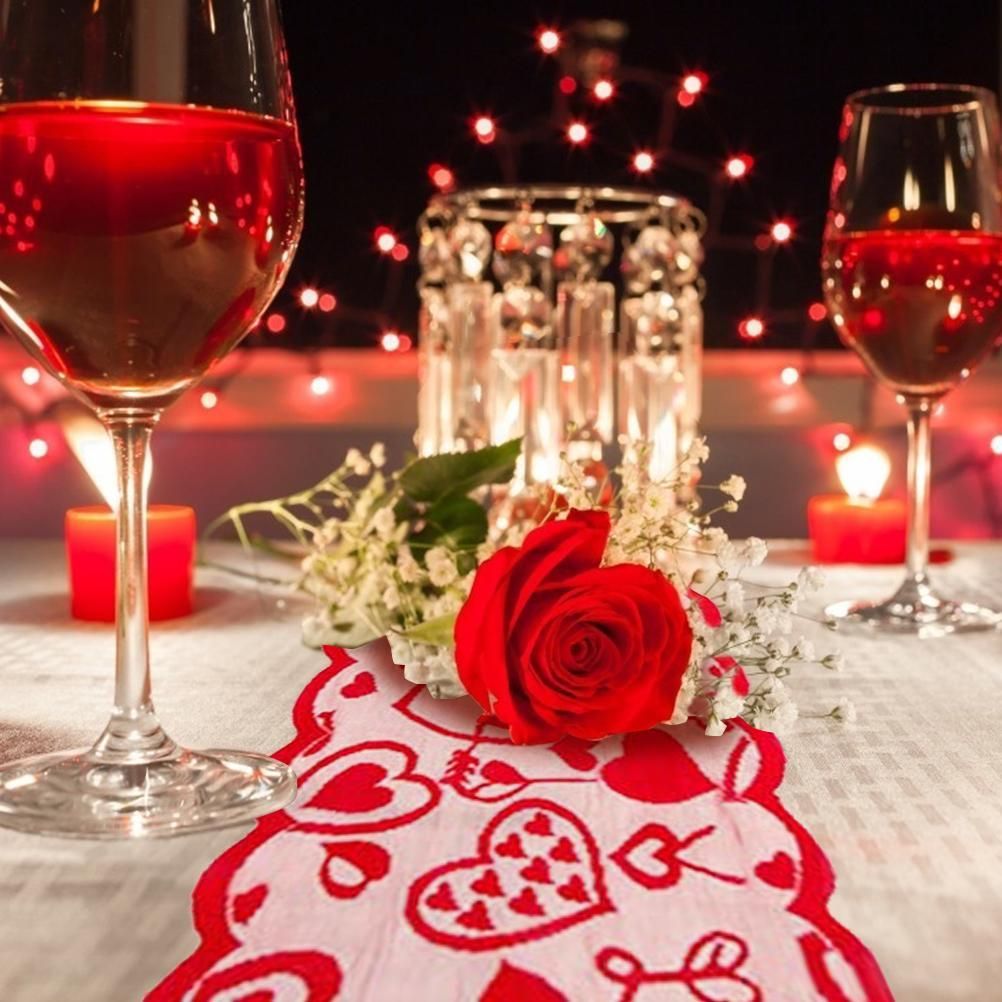 5 Pack Valentines Day Decorations Sets Lace Red Heart Table Runner and Placemats Valentines Day Decor for Home Wedding Anniversary Party
