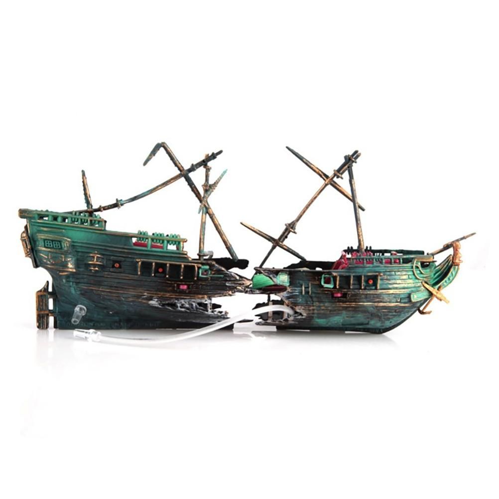 Aquarium Shipwreck Decorations Set Resin Ship Fish Tank Ornaments for Aquarium Environments Decor Accessories