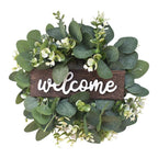 Artificial Wreath Leaves Branch Garland Welcome Sign Door Wreath Welcome Door Sign Wall Wreath for Living Room Wall Decoration