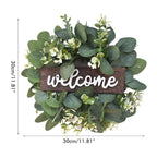 Artificial Wreath Leaves Branch Garland Welcome Sign Door Wreath Welcome Door Sign Wall Wreath for Living Room Wall Decoration