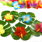 108 Pieces Hawaiian Tropical Party Decoration Set Leaves Flowers Umbrellas for Hawaiian Party Beach Theme