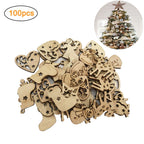 100Pcs Mix Wooden Christmas Tree Ornaments Mini Santa Claus Snowman Elk Snowflakes Christmas Tree Hanging Pendants