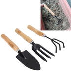 3PCS/Set Wooden Handle Mini Gardening Potted Tool Gardening Shovel Rake Fork Set for Houseplants Potted Plants