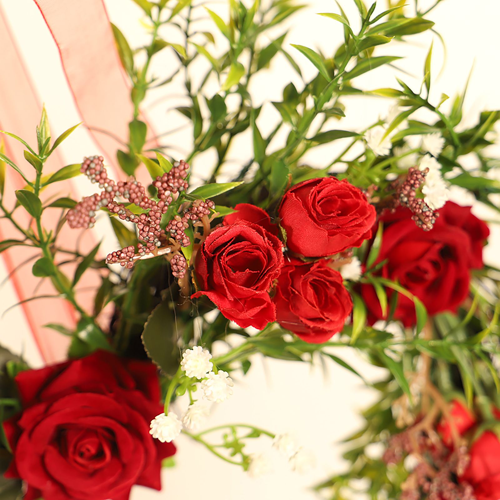 Valentine's Day Wreath Decoration Artificial Rose Ribbon Wreath Heart Shaped Simulated Spring Wedding Wreath