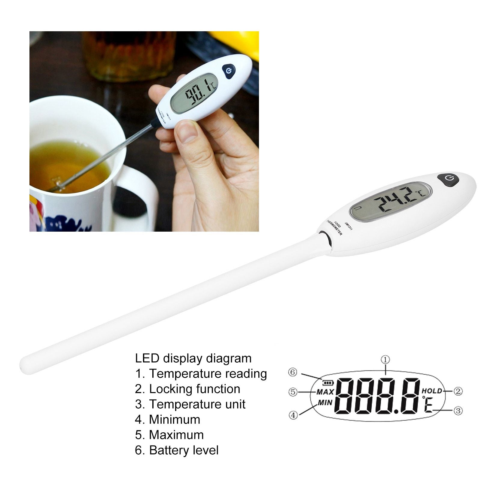 Portable Electronic Thermometer High Accuracy Stainless Steel Probe Temperature Meter for Water Milk Cooking