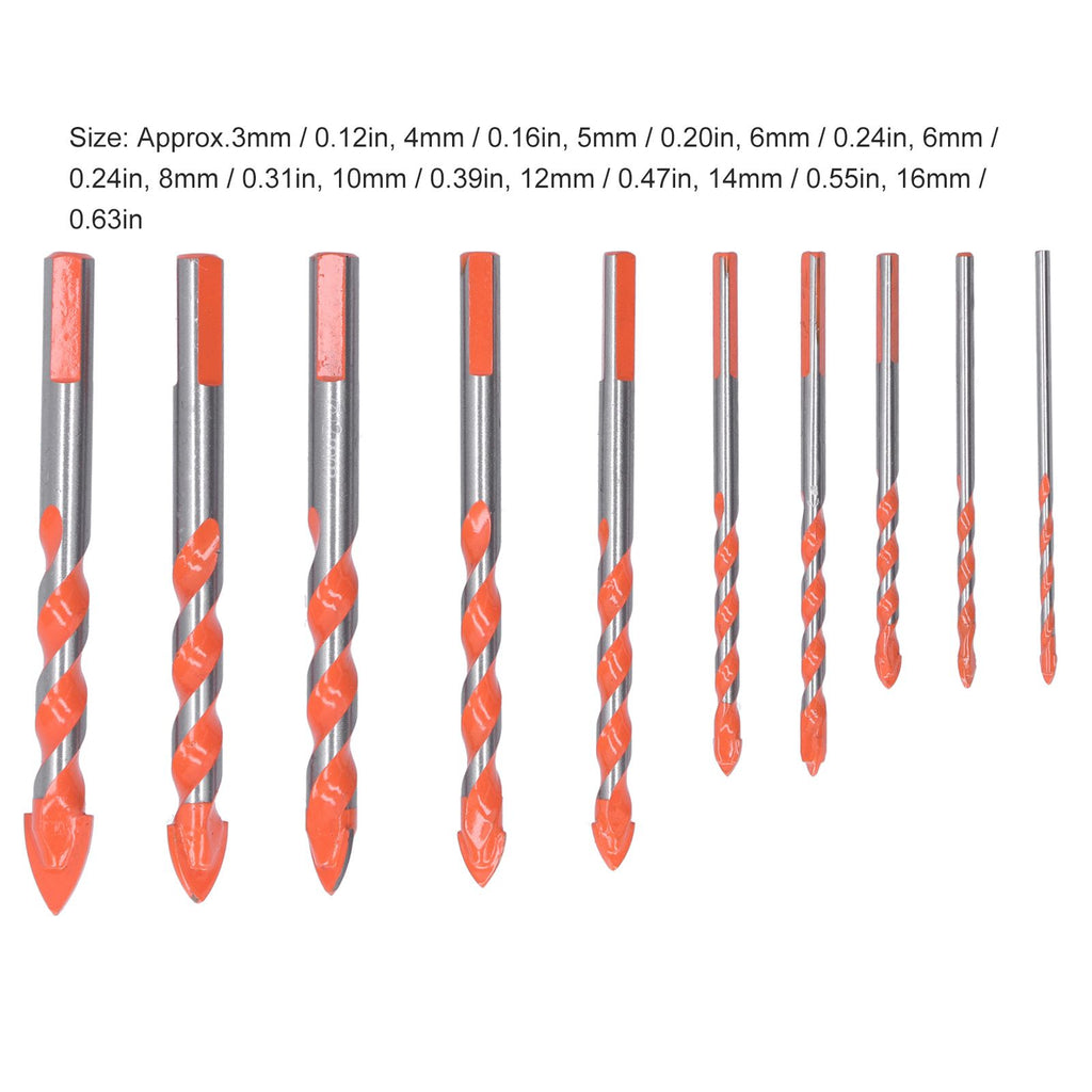 10PCS Multifunctional Drill Bits Set 3/4/5/6/6/8/10/12/14/16mm Triangular Drilling Bit for Wood