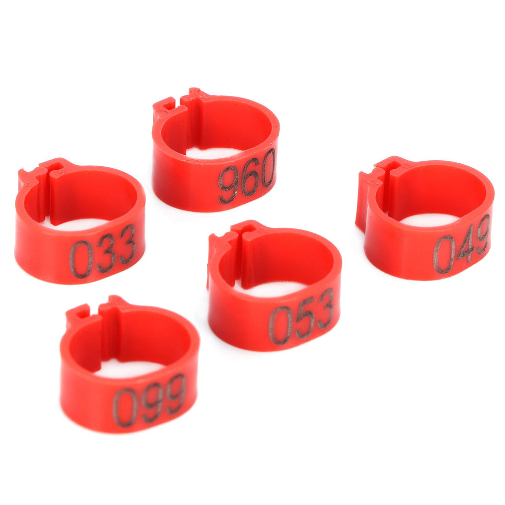 100Pcs Pigeons Identify Ring 001‑100 Numbered Poultry Leg Ring Bird Leg Bands Foot Ring10mm Red Ring with Number