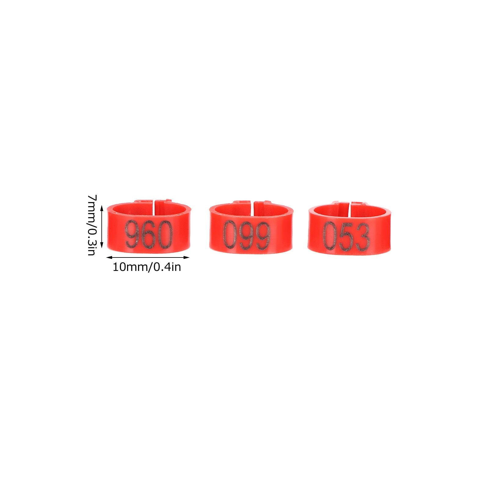 100Pcs Pigeons Identify Ring 001‑100 Numbered Poultry Leg Ring Bird Leg Bands Foot Ring10mm Red Ring with Number