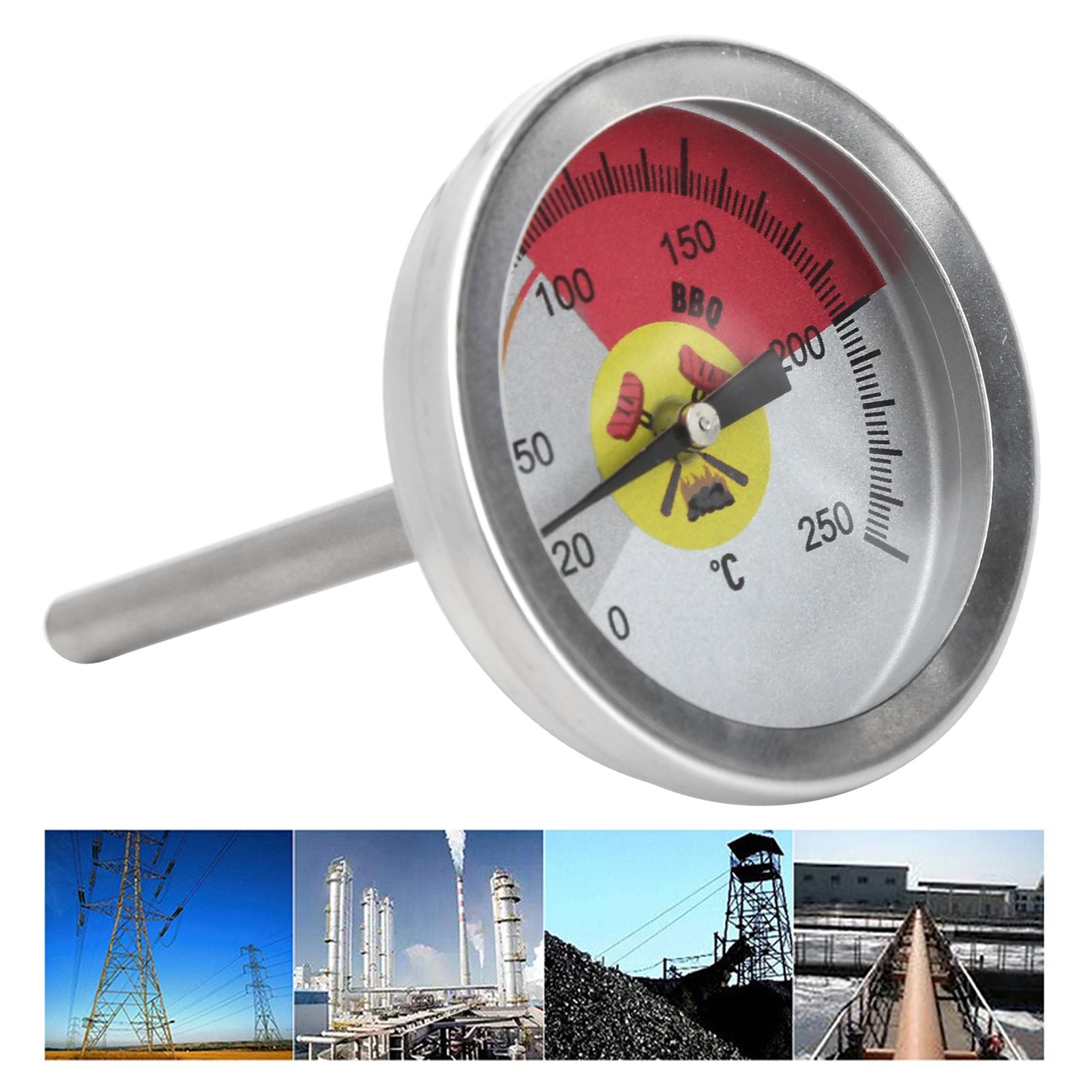 0‑250℃ Grill Thermometer Stainless Steel Oven Pointer Thermometer Temperature Gauge