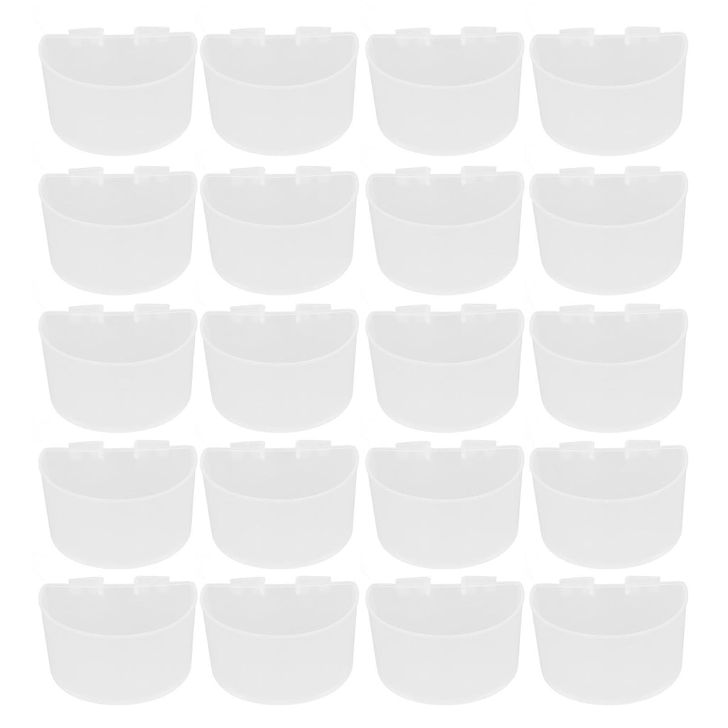 20Pcs Bird Food Bowl Plastic Parrot Water Feeding Cup Birdcage Feeder Trough Set Kit White 9s6cm / 3.54x2.36in